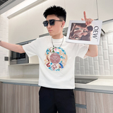 B323-DT71A-P48新中式风刺绣T恤男夏季白色短袖体恤社会小伙，男装T恤，星座301C（原B323）