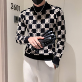 社会小伙半高领毛衣男格子潮牌ins痞帅炸街秋冬款三色M19-P68，男装针织衫/毛衣，星座301C（原B323）