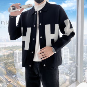 社会小伙针织衫毛衣外套男外穿长袖翻领拼色休闲夹克M01-P98控138图片