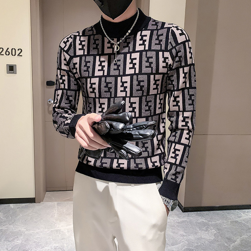 精神社会小伙半高领毛衣男修身型潮牌高级感针织衫M16-P68控98,男装针织衫/毛衣,星座301C（原B323）
