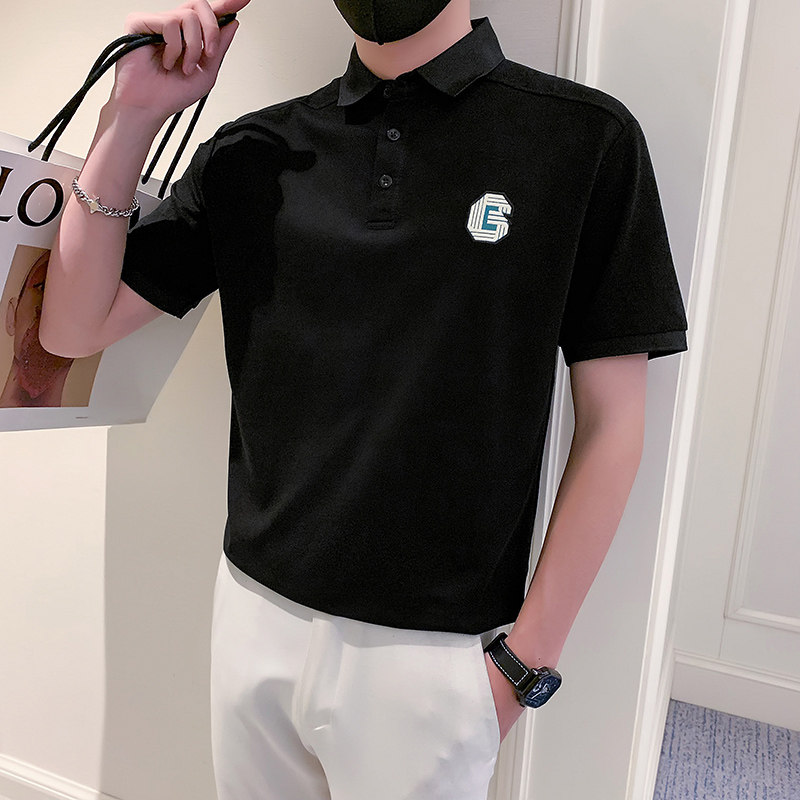 社会小伙短袖polo衫男潮牌字母刺绣抖音PL05/特P48控68,男装Polo衫,星座301C（原B323）