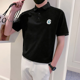 社会小伙短袖polo衫男潮牌字母刺绣抖音PL05/特P48控68，男装Polo衫，星座301C（原B323）