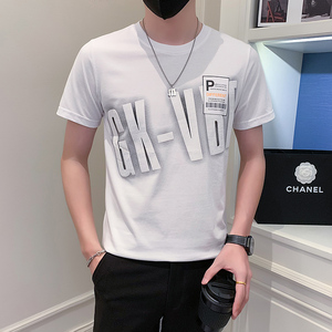 社会小伙短袖T恤男潮牌印花修身DT17/特P45控65图片