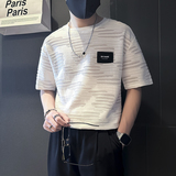潮男痞帅破洞男士短袖t恤修身社会小伙店主风B323-DT38-P48控68，男装T恤，星座301C（原B323）