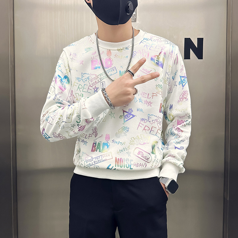 社会小伙卫衣男加绒印花B323-WY18R常规P58控78加绒P68控88,男装卫衣,星座301C（原B323）