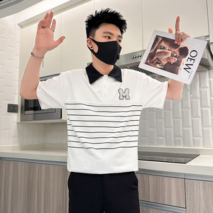 B323-PL23A-P55控75高级感短袖polo衫男潮牌潮流个性社会小伙T恤图片