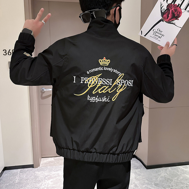 春秋款刺绣外套男高级感修身社会小伙网红夹克B323-JK03-P88,男装夹克,星座301C（原B323）