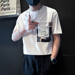 B323-DT63-P58控78短袖T恤男社会小伙店主风圆领潮流半袖衣服图片