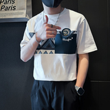 撞色男士短袖t恤拼接刺绣社会小伙店主风夏季半袖B323-DT55-P58，男装T恤，星座301C（原B323）