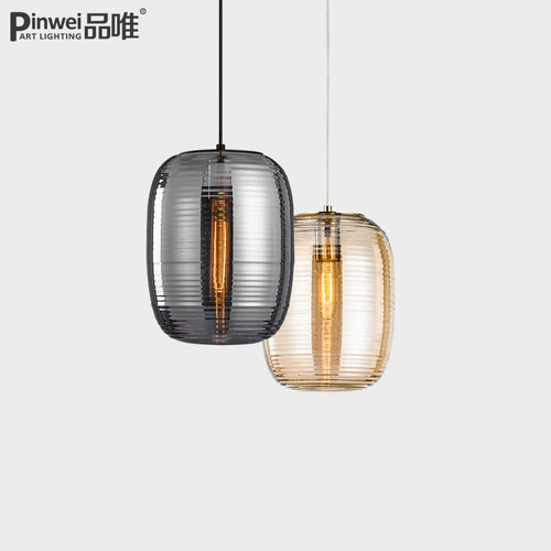 北欧后现代客厅吊灯创意餐厅卧室床头吊灯书房吧台螺纹玻璃吊灯具