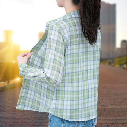 复古格子衬衫女长袖春秋通勤风休闲开衫纽扣上衣时尚洋气纯棉衬衣