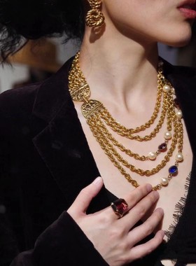 复古多层项链毛衣链女