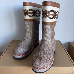 冬季新款蒙古女士马毛靴防滑耐磨雪地靴民族风手工皮毛一体棉女靴