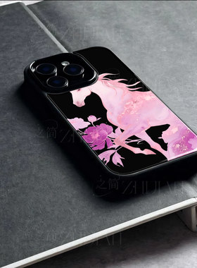 苹果17promax白马牡丹玻璃手机壳马年新年祝福有钱适用苹果华为FINDX9PRO一加ACE5竞速版红米K80PROFINDX8至