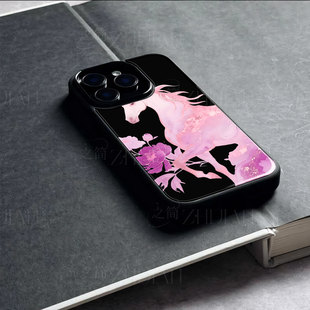 苹果17promax白马牡丹玻璃手机壳马年新年祝福有钱适用苹果华为FINDX9PRO一加ACE5竞速版红米K80PROFINDX8至