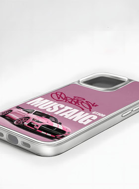 粉色野马跑车手机壳大孔电镀黑框碳纤纹二合一磁吸适用苹果17promax华为PURA80PROPLUSPURA80ULTRAMATE60PROP