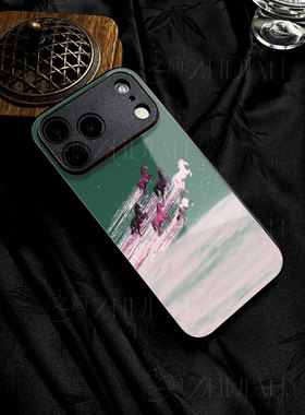 苹果17promax六马奔星玻璃手机壳马年新年祝福有钱适用苹果华为畅享80PRONOVA14至尊VIVOX200S小米17PROMAX