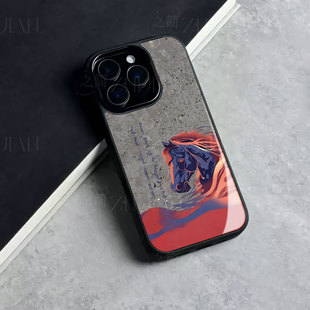 苹果17promax蒙文马头玻璃手机壳马年新年祝福有钱适用苹果华为红米TURBO4PRONOVA14至尊一加ACE5至尊版VIVOY