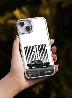 黑色福特野马手机壳大孔电镀黑框碳纤维二合一玻璃适用苹果17promax华为PURA80ULTRAPURA70PROPLUS小米15PRO