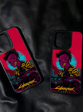 赛博朋克77手机壳大孔电镀黑框碳纤纹二合一磁吸适用苹果17promax华为MATE70PROPLUSPURA80ULTRA小米15PRO