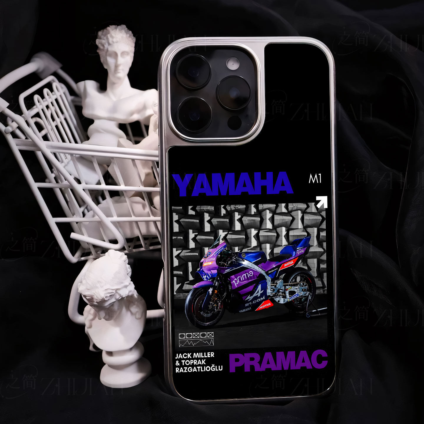 雅马哈M1摩托手机壳大孔电镀黑框碳纤纹二合一磁吸适用苹果17promax华为小米17PROMAXPURA80PROPLUSP60PRO