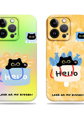 苹果17promax猫咪面包鱼菲林情侣手机壳适用苹果华为NOVA14PROVIVOY200IVIVOY76SFINDX7ULTRA三星S24PLUS