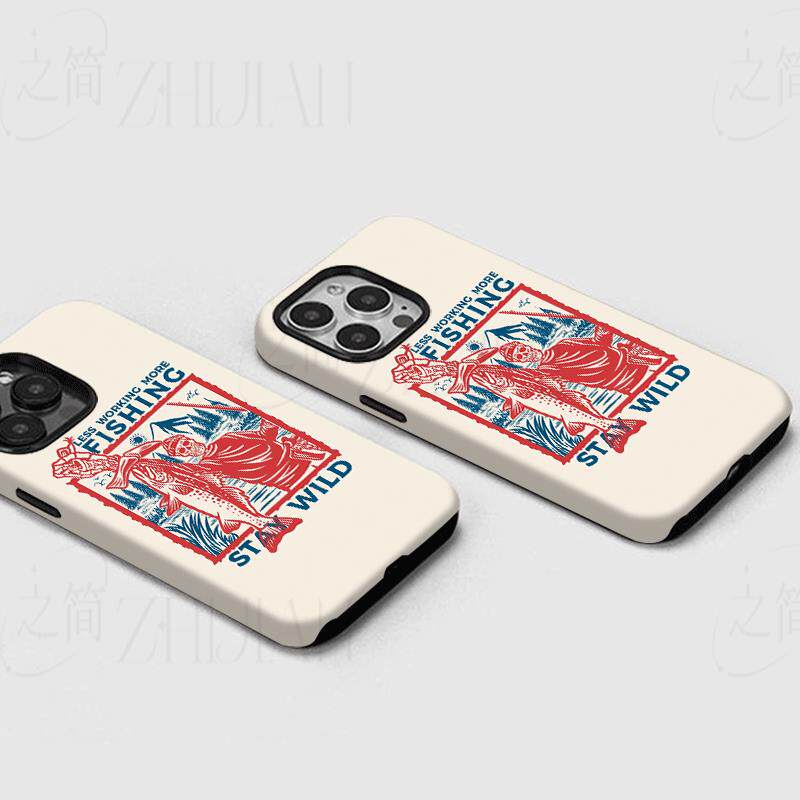 骷髅钓鱼插画磨砂磁吸手机壳大孔亮面硬壳适用苹果iphone18promax华为PURAXVIEWIQOO15红米NOTE12TURBO