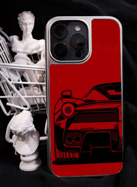 红色跑车插画手机壳大孔电镀黑框碳纤纹二合一磁吸适用苹果17promax华为PURA80ULTRAPURA70ULTRAMATE60PROPLU