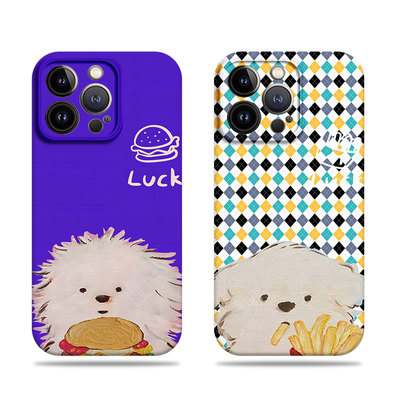 苹果17promax狗狗薯条汉堡菲林情侣手机壳适用苹果华为红米K60PROFINDX8PRO红米NOTE14PROPLUS畅玩70PLUSVIVO