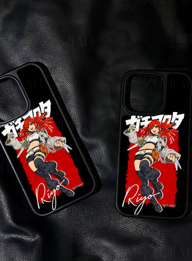 红发持剪少女手机壳大孔电镀黑框碳纤纹二合一磁吸适用苹果17promax华为P60PROMATE70PROPLUSPURA80PROPLUS