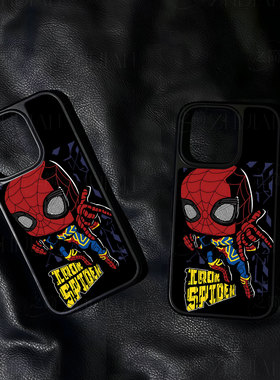 Q版蜘蛛侠手机壳大孔电镀黑框碳纤纹二合一磁吸适用苹果17promax华为P60PRO小米14PROMATE70PROPLUS