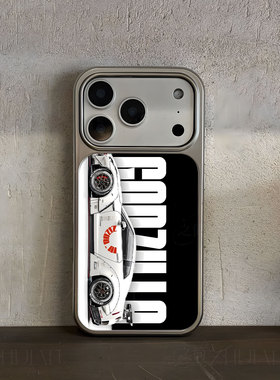 白色赛车侧视手机壳大孔电镀黑框碳纤纹二合一磁吸适用苹果17promax华为MATE70PROPLUSPURA80ULTRAMATE60PROP