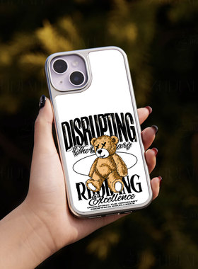 叉眼泰迪熊手机壳大孔电镀黑框碳纤维二合一玻璃适用苹果17promax华为PURA70PROPLUSP60PROPURA70ULTRA