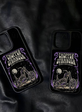 复古摩托月夜手机壳大孔电镀黑框碳纤纹二合一磁吸适用苹果17promax华为PURA80ULTRA小米14PROMATE70PROPLUS