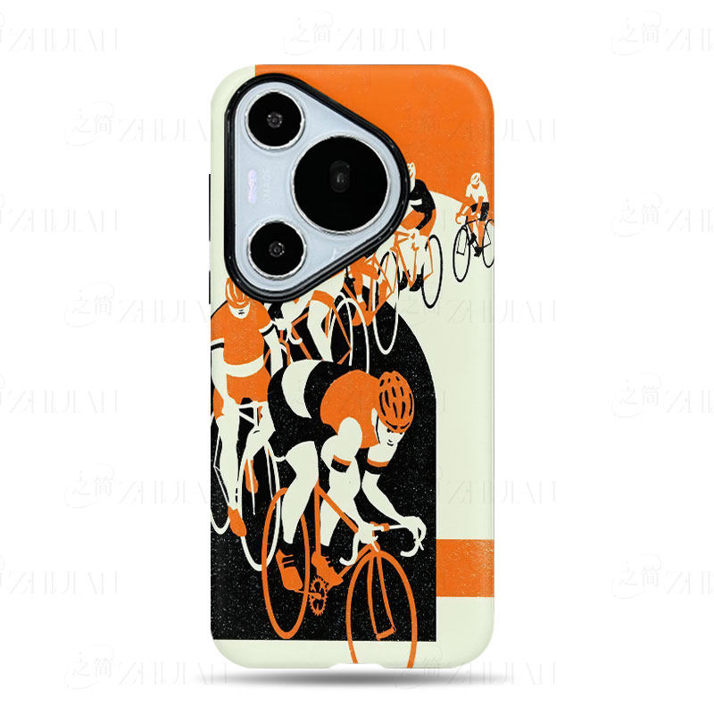 橙黑自行车赛磨砂磁吸手机壳大孔亮面硬壳适用苹果iphone18promax华为PURAXVIEW华为NOVA12PRO小米14ULTRA