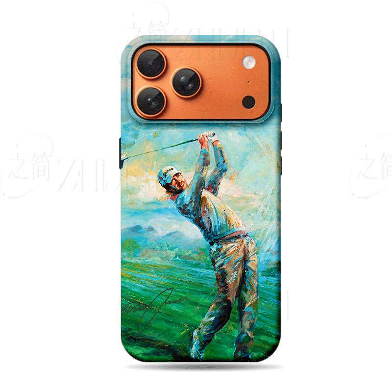 高尔夫挥杆画磨砂磁吸手机壳大孔亮面硬壳适用苹果iphone18promax华为PURAXVIEWIQOONEO9华为畅享90PLUS