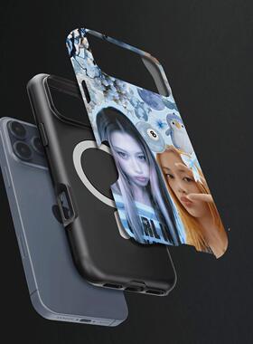 MEGAN蓝色拼贴硬壳磨砂磁吸手机壳适用苹果iphone17promax华为三星S25PLUS荣耀500proMATE70PRO+VIVOX200至尊