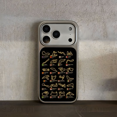 F1赛道赛程手机壳大孔电镀黑框碳纤纹二合一磁吸适用苹果17promax华为PURA70ULTRAP60PRO小米17PROMAX