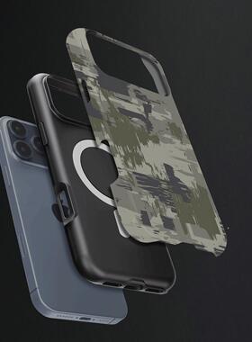 迷彩灰绿抽象色块硬壳磨砂磁吸手机壳适用苹果iphone17promax华为VIVOX300PROMATE60PROVIVOX200PROMINI荣耀M