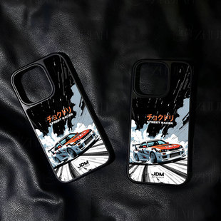 雨夜赛车手机壳大孔电镀黑框碳纤纹二合一磁吸适用苹果17promax华为PURA80ULTRAMATE70PROPLUS小米15PRO