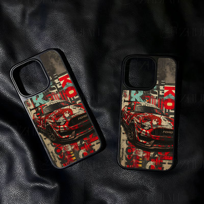 涂鸦福特赛车手机壳大孔电镀黑框碳纤纹二合一磁吸适用苹果17promax华为MATE60PROPLUSPURA70PROPLUS小米17PR