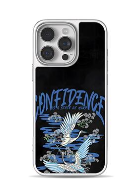 双鹤戏水繁花手机壳大孔电镀黑框碳纤纹二合一磁吸适用苹果17promax华为MATE70PROPLUS小米14PROP60PRO