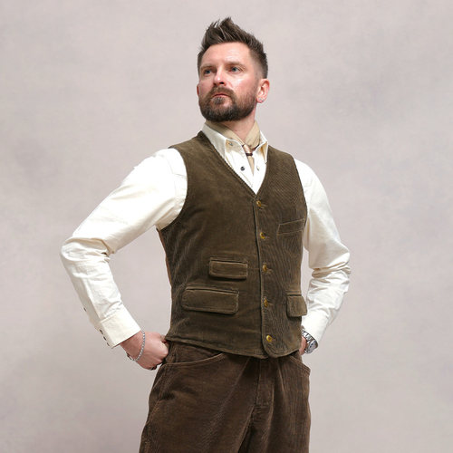 西里布美式复古灯芯绒修身马甲