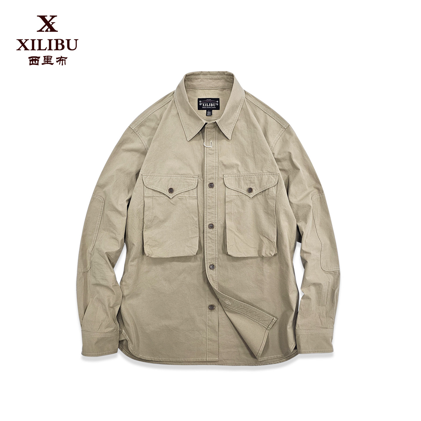 西里布纯棉卡其色大口袋复古工装长袖衬衫男日系复古休闲衬衣,男装,衬衫,淘宝优惠券,粉丝福利购,淘宝优惠卷