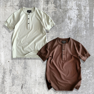 复古小众新品 西里布全棉亨利领短袖 美式 生态白色打底衫 非rrl T恤衫