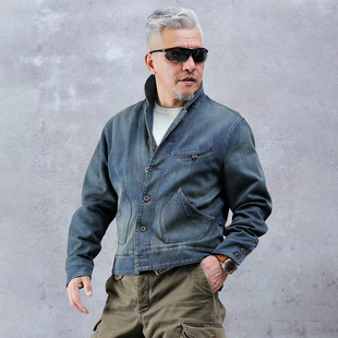 外套 年淘金牛仔夹克男青果领做旧矿工工装 西里布美式 复古西部元