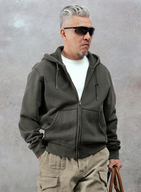 西里布美式复古重磅全棉连帽拉链卫衣男运动休闲开衫外套非rrl