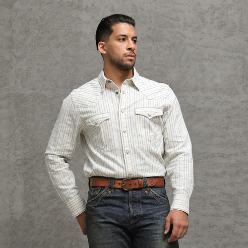 西里布美式西部复古条纹提花衬衫