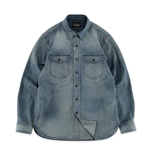 西里布美式复古重工牛仔衬衫全棉