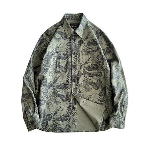 西里布长袖美式复古印花工装衬衫